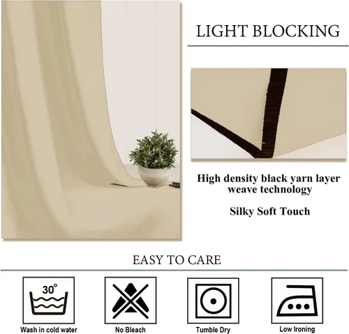 Vista 4 de Diraysid Cortinas opacas beige con ojales para dormitorio, con aislamiento térmico, cortinas de oscurecimiento de habitación, 38 x 54 pulgadas, 2
