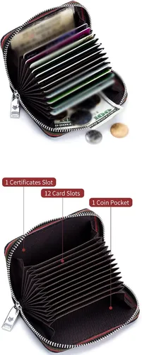 Vista 5 de TAUFE Men's Wallets, Genuine Leather Men Women Card Holder Small Zipper Wallet Solid Coin Purse Accordion Design Business Credit Card Bags