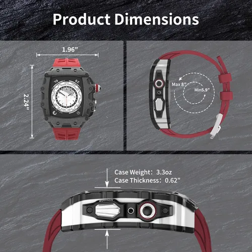 Vista 4 de Funda resistente de lujo con correa compatible con Apple Watch Series 9, 8, 7, de 1.772 pulgadas, SE 6, 5, 4, 1.732 pulgadas, cubierta protectora
