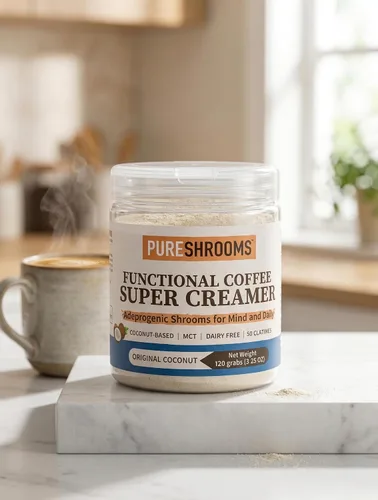 Vista 7 de PureShrooms Supercremas funcionales de café – Original – con leche de coco en polvo, aceite MCT, melena de león orgánica, Reishi, Chaga, Maitake