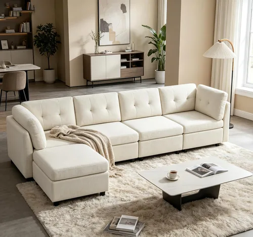 Vista 23 de VANOMi - Sofás seccionales de 6 plazas para sala de estar, sofá modular convertible de 118" en forma de nube, cómodos sofás de chenilla y sofás