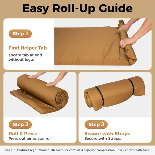 Vista 5 de KingCamp XXL Wide PU Foam Cot Mattress, Roll Up Camping Mattress for Cot Portable Twin Cot Pad with Roll Helper, For Cot Mat Travel Tuck Tent