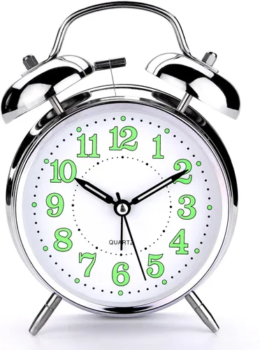 Vista 8 de PILIFE Reloj despertador analógico, 4 pulgadas, súper silencioso, sin tictac, con luz de fondo, sin repetición, funciona con pilas, campana ruidosa