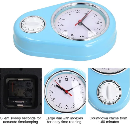 Vista 5 de Reloj de pared de 9 pulgadas, temporizador de cocina retro, temporizador de pared de cuenta regresiva de pared, reloj de pared de cocina, mini reloj