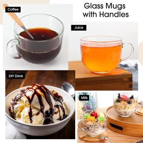 Vista 9 de Sliner 4 juegos de 16 onzas Tazas grandes de vidrio de otoño con tapas de bambú, cucharas, asa, tazas de té de vidrio transparente vintage