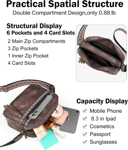 Vista 8 de FADEON Bolsos cruzados para mujer y mochila para laptop Colección Marrón