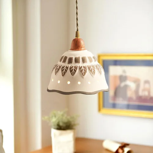 Vista 2 de Lámpara colgante moderna de mediados de siglo, lámpara colgante de cerámica vintage nórdica con base E26/E27 para cocina, isla, fregadero, comedor