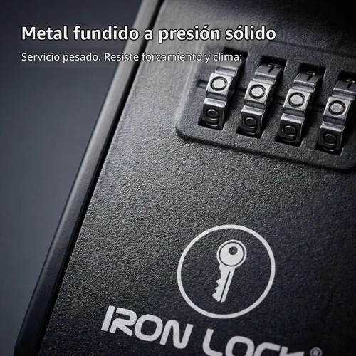 Vista 7 de Iron Lock® Caja de bloqueo de llave pequeña de montaje en pared para llaves exteriores (negro) Combination Lock, Resettable 4-Digit Code, Screw-In