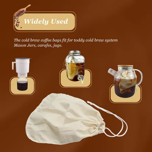Vista 6 de Bolsa de filtro de café Cold Brew compatible con Toddy Cold Brew System, filtro de café reutilizable de algodón orgánico grande de 12 x 11 pulgadas