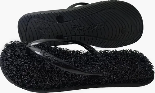 Vista 10 de CLEANUP Chanclas Flat Essence Black Exfoliante, masajista y relajante Sandalias de tanga cómodas y ligeras Fibras 100% veganas reciclables