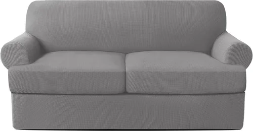 Vista 28 de Fundas para sofá de 2 piezas con cojines en forma de T, fundas de sofá de alta elasticidad para sofá de 1 cojín con 1 fundas individuales de cojín