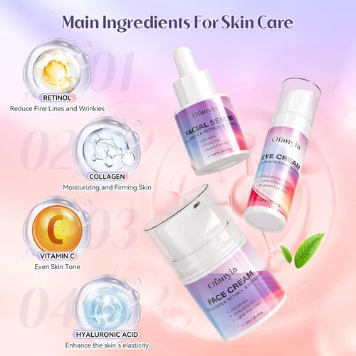 Vista 4 de Juego de cuidado de la piel con retinol de colágeno, 6 piezas antienvejecimiento con limpiador hidratante, crema de ojos, tónico, crema y máscara
