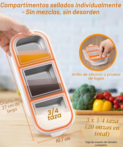 Vista 6 de KTKUDY - Recipiente de acero inoxidable para niños y adultos, grande, a prueba de fugas, 3 compartimentos, apilable, para guardería, escuela