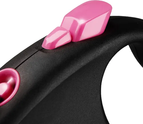 Vista 3 de Flexi Cinta de diseño negro rosa, correa retráctil grande de 16.4 ft para perros de hasta 110.2 lbs/110 libras