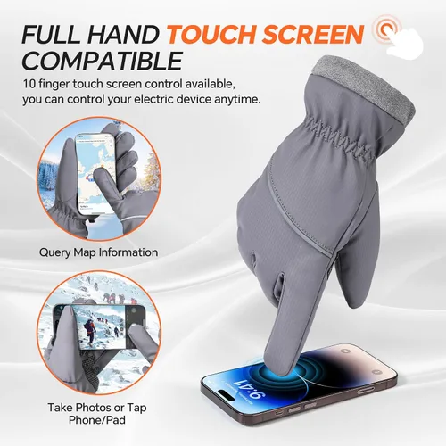 Vista 5 de Guantes de invierno impermeables y resistentes al viento para hombres y mujeres, térmicos cálidos para clima frío, agarre de nieve para pantalla