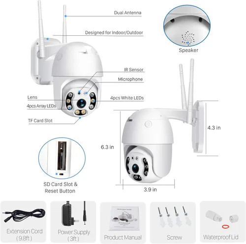 Vista 6 de Cámara de seguridad panorámica para exteriores, cámara IP WiFi para el hogar 1080P, cámara de vigilancia domo de inclinación panorámica, detección
