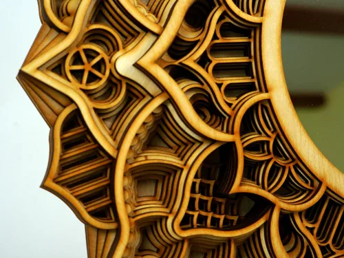 Vista 5 de BHDecor Espejo para decoración de pared para el hogar, marco tallado con corte láser, elegante mandala de madera para colgar, paneles de MDF