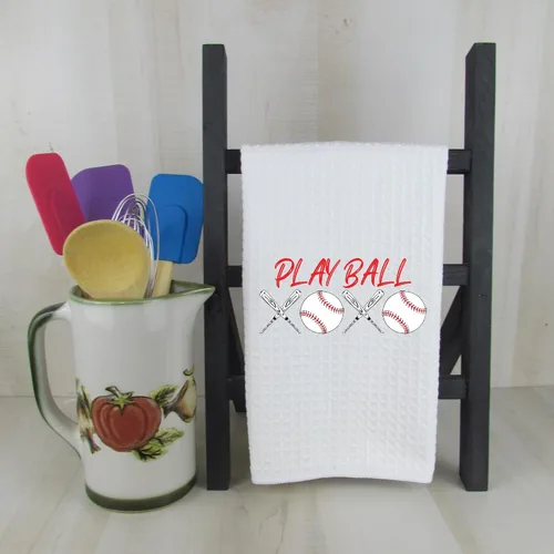 Vista 3 de Sports Kitchen Hand Towel, Cute Baseball Kitchen Towels, Funny Dish Towel, Custom Tea Towels, Base Ball Kitchen Towel, Play Ball