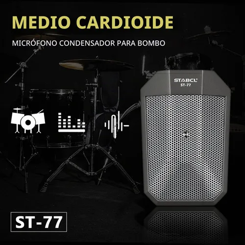 Vista 2 de Micrófono profesional de tambor con soporte, Micrófono de tambor supercardioide con conector XLR, Micrófono de condensador con interruptor