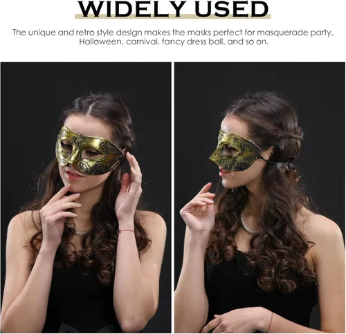 Vista 4 de PRETYZOOM 2 máscaras de máscaras para hombres y mujeres, máscara de guerrero griego romano, máscara veneciana para parejas, máscara de media máscara