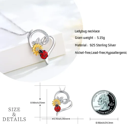 Vista 5 de Collar de mariquita de plata de ley 925, collar de animales con colgante de mariquita, joyería de mariquita, regalos de Navidad para mujeres