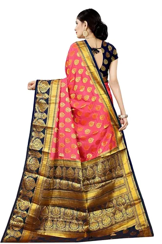 Vista 3 de Indian Hawker Banarasi Art Silk Sari Sari Trabajo Jacquard Fashion Sari Sari con blusa sin costuras