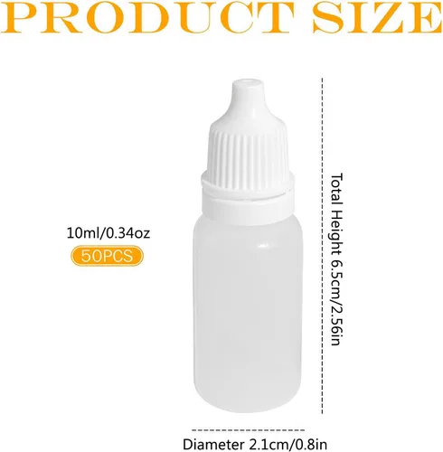 Vista 2 de 50 botellas vacías de plástico transparente de 0.3 fl oz (gotas de enchufe extraíble) contenedores de líquido para ojos para cuidado personal