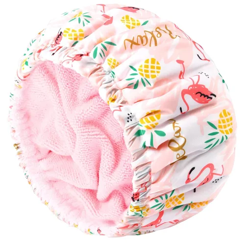 Vista 15 de Gorro de ducha para mujer, gorro de baño negro, reversible, grande, impermeable, ajustable, forro de rizo y banda elástica, dobladillo elástico