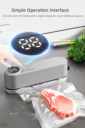 Vista 2 de Mini sellador al vacío, 3 en 1, sellador al vacío de mano inalámbrico para almacenamiento de alimentos secos/húmedos con 4 bolsas de aperitivos, Gris