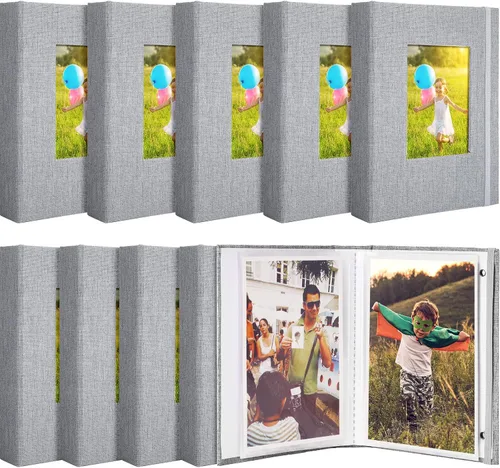 Vista 7 de Tinlade Álbum de fotos pequeño de 10 piezas de 4 x 6 pulgadas, 26 páginas transparentes con capacidad para 52 imágenes, cubierta de lino, libro