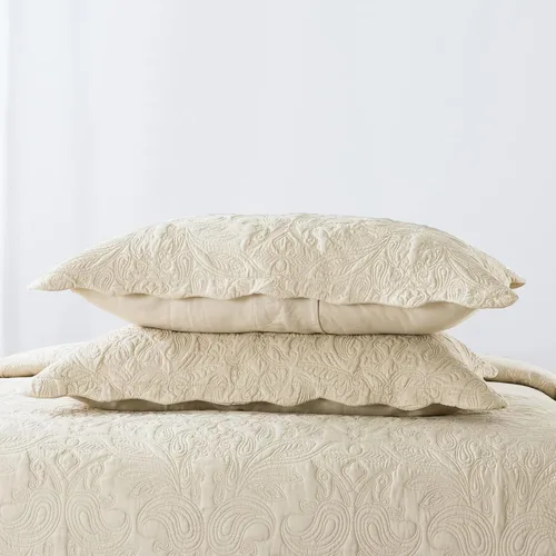 Vista 5 de HoneiLife - Juego de colcha de tamaño Queen, juego de ropa de cama bordada de microfibra de 3 piezas, colcha reversible, ligera, patrón de estampado