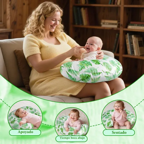 Vista 6 de Almohada de lactancia - Almohada de lactancia con relleno transpirable y funda extraíble, soporte ergonómico para lactancia materna y biberón