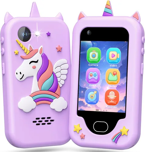 Vista 15 de Lapare Teléfono infantil para niños, teléfono de juguete con pantalla táctil con doble cámara, música y juegos, teléfono de juguete de aprendizaje