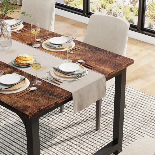 Vista 5 de Tribesigns Mesa de comedor de 63 x 31.5 pulgadas, mesa de cocina industrial para 4-6 personas, mesa de comedor rectangular para comedor, cocina