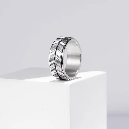 Vista 25 de King Will Anillo de ansiedad giratorio para hombre, color negro, plateado, dorado, 0.315 in, cadena de malla de alambre de acero inoxidable, malla