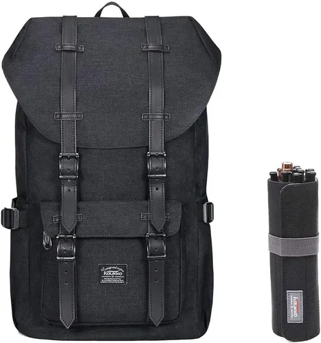 Vista 27 de KAUKKO Mochila de viaje para laptop, mochila al aire libre, mochila causal para 15.6 pulgadas (nailon negro)