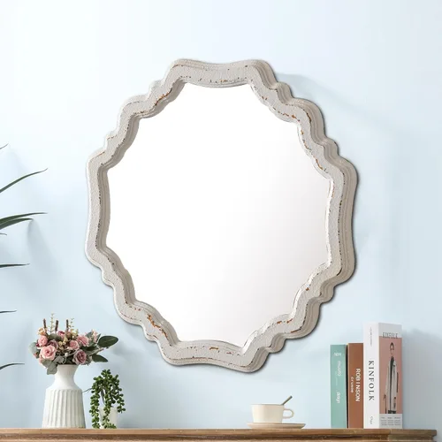 Vista 5 de Espejos redondos rústicos festoneados blancos para decoración de pared de 15.7 pulgadas
