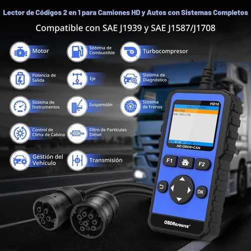 Vista 3 de OBDResource Full Systems - Herramienta de escáner de camión resistente HD OBD/EOBD/OBD2, herramienta de diagnóstico automotriz para camiones
