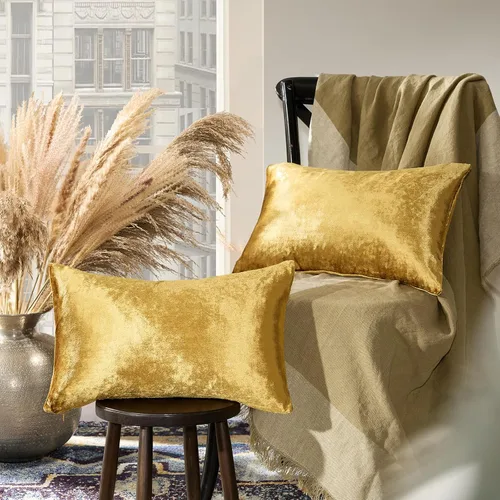 Vista 184 de GIGIZAZA Juego de 2 fundas de almohada doradas de terciopelo de 20 x 20 pulgadas para sofá Almohadas para sofá, tela texturizada suave de 9.88