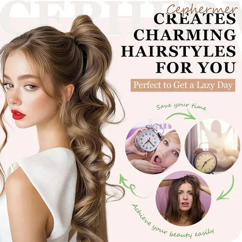 Vista 5 de Extensión de Cola de Caballo con Pinza de 18" de Largo Rizada Ondulada con Clip de Aspecto Natural Extensión de Cabello Sintético Postizo de Cola