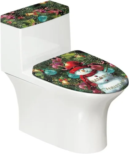 Vista 17 de Tapa de inodoro y tapa de tanque de cane Candy - Estampado de copo de nieve, elastano elástico lavable, decoración de Año Nuevo