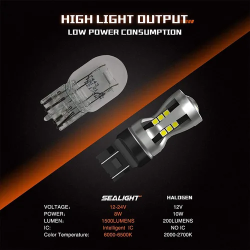 Vista 6 de SEALIGHT Bombilla LED 7440 7443, 6000K blanco brillante 3000LM para 7441 992 T20 W21W 7444 bombillas LED de repuesto para luces de marcha atrás