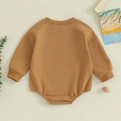 Vista 7 de Mameluco de manga larga para bebé recién nacido, mameluco de manga larga con letras bordadas, ropa de otoño e invierno