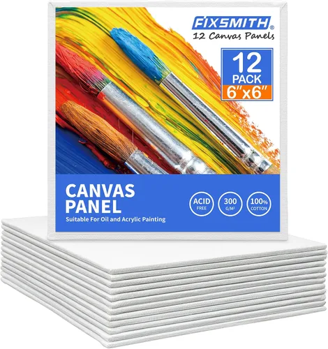 Vista 18 de FIXSMITH - Bastidores de lienzo para pintar 4x4 pulgadas, paquete súper económico de 24 mini lienzos, paneles de lienzo en blanco, 100% algodón