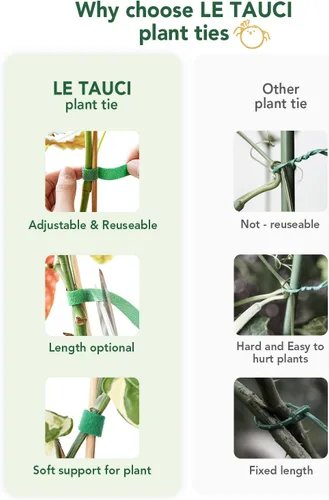 Vista 4 de LE TAUCI Lazos para plantas, cinta de jardín para plantas, soporte reutilizable ajustable más grueso para el crecimiento, agarre fuerte, enredaderas