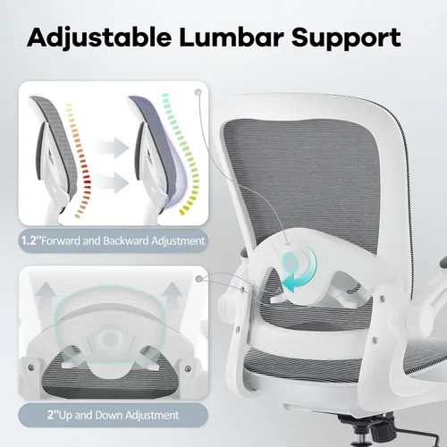 Vista 3 de Silla de Oficina con Asiento de Malla, Silla de Escritorio Ergonómica de Malla con Soporte Lumbar Ajustable, Silla de Computadora con Reposabrazos