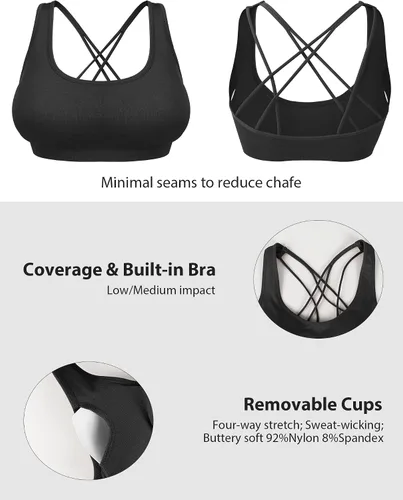 Vista 5 de Sujetador deportivo sin costuras acolchado con tiras para mujer, brasier de yoga, copas extraíbles para entrenamiento