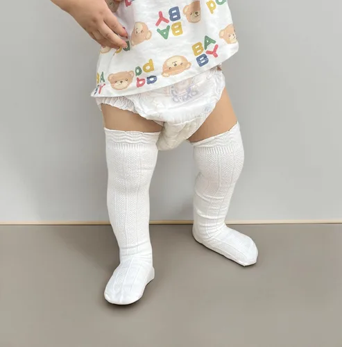 Vista 9 de Bestjybt Calcetines altos hasta la rodilla para bebés y niños, de algodón, con tubo de punto trenzado y volantes, 5 pares