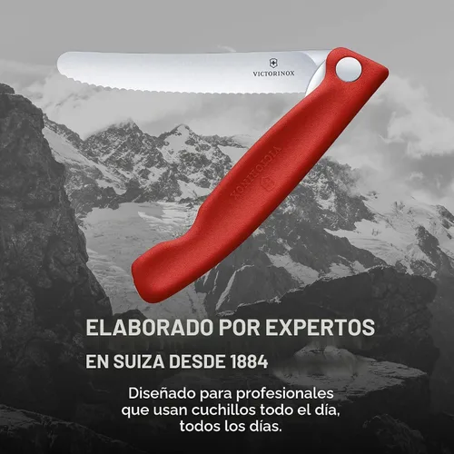 Vista 7 de Victorinox Swiss Classic - Cuchillo de pelar plegable, borde ondulado, color rojo, 4.3 pulgadas