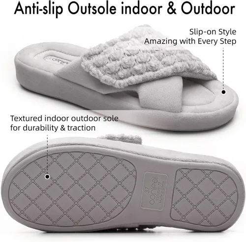 Vista 7 de Zapatillas ortopédicas ajustables con soporte de arco para mujer con espuma viscoelástica para fascitis plantar, zapatillas de casa para mujer